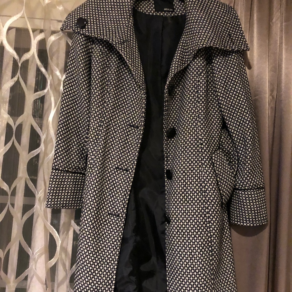 Two Tone Coat with Belt and Pockets